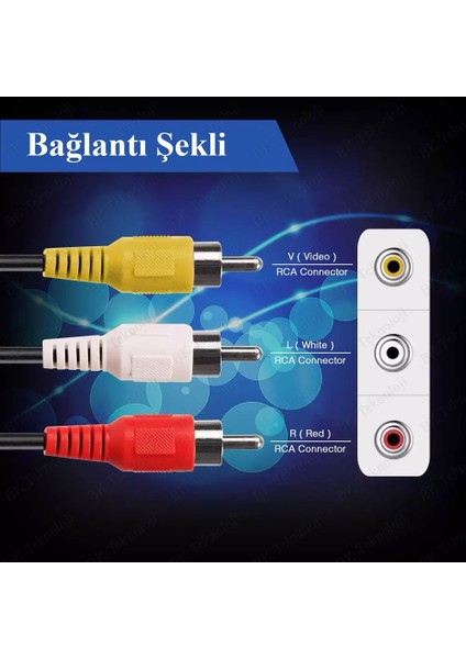 3rca Erkek 3 Rca Erkek Kompozit Ses Video Av Kablosu - 20 Metre