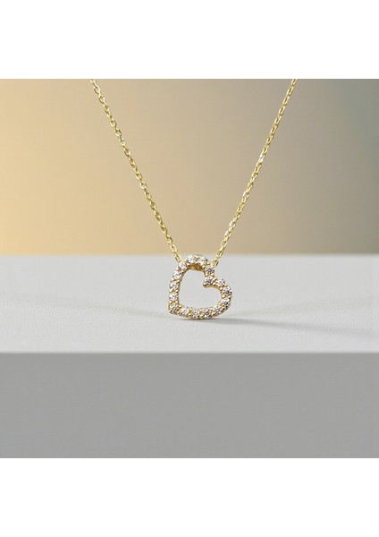 Kalpli Figürlü Zirkon Taşlı 14 Ayar Altın Kolye