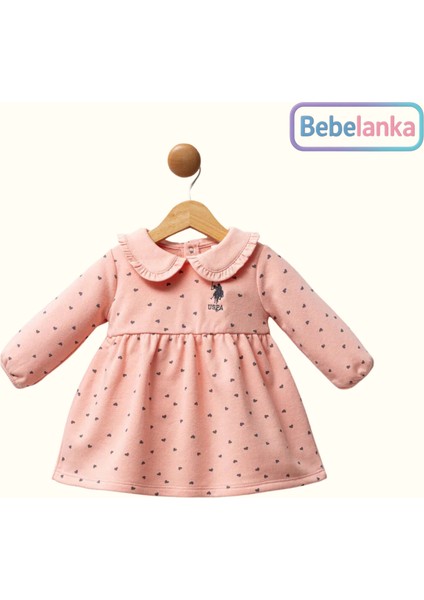 Kız Bebek Lisanslı Kalpli Desenli Pembe Kışlık Elbise 325479