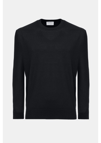 Erkek Siyah Yün Bisiklet Yaka Kazak