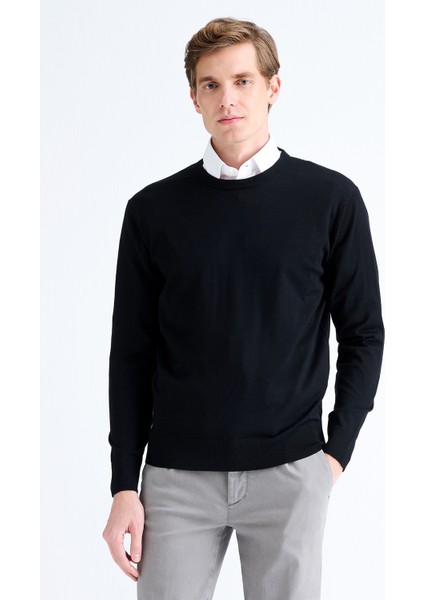 Erkek Siyah Yün Bisiklet Yaka Kazak modelleri