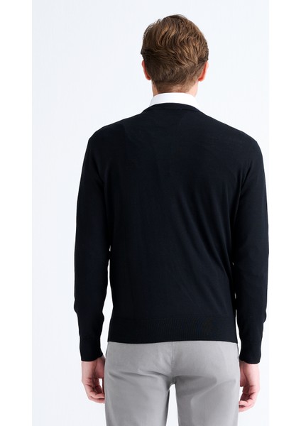 Erkek Siyah Yün Bisiklet Yaka Kazak fırsatları