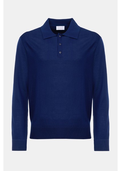 Erkek Lacivert Yün Polo Yaka Kazak