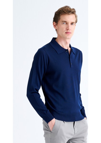 Erkek Lacivert Yün Polo Yaka Kazak modelleri