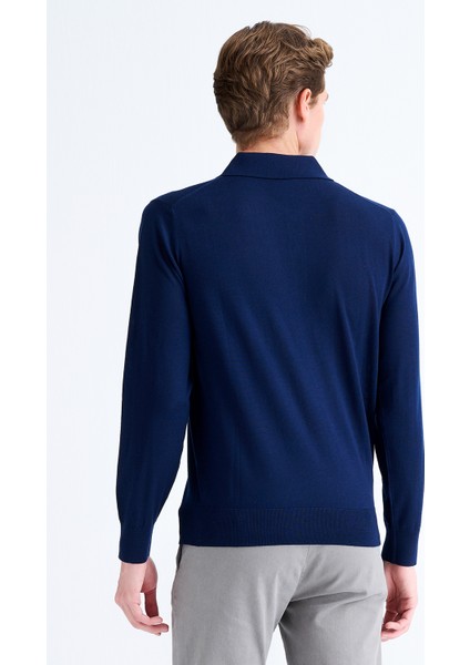 Erkek Lacivert Yün Polo Yaka Kazak fırsatları