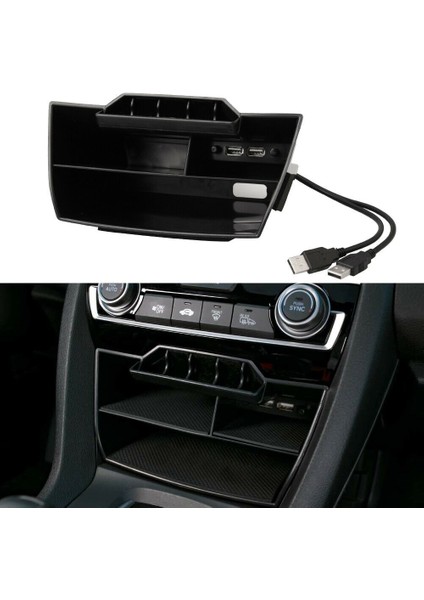 Honda Civic 2016 2017 2018 2019 2019 Iç Aksesuarlar Araba Siyah Abs Iç Konsol USB Bağlantı Noktası ile Merkezi Saklama Kutusu (Yurt Dışından) modelleri
