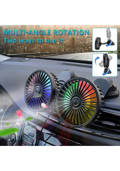 Araba Fanı 360 ° Ayarlanabilir Çift Kafa USB Soğutma Hava Fanı Araba Suv Rv Kamyonu Için Düşük Gürültü Fanı Renkli Işık (Yurt Dışından) indirimleri