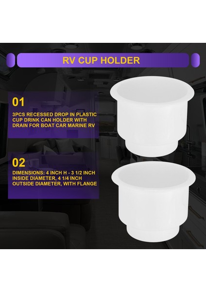 3 Adet Plastik Bardak Içeceklerde Gömme Düşüş Tekne Arabası Deniz Rv (Beyaz) Için Drenaj ile Tutucu Olabilir (Yurt Dışından) indirimleri