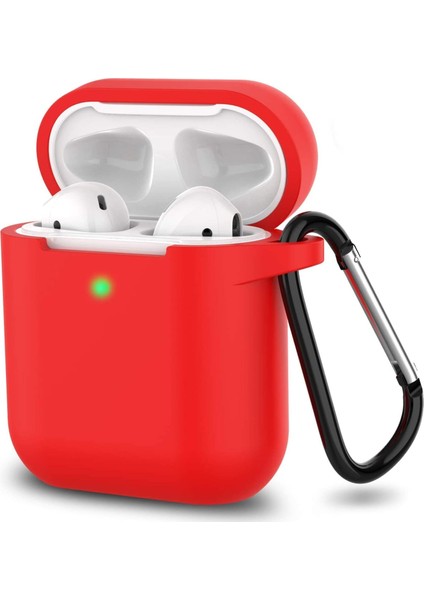 Uruchı Apple Airpods 2.nesil Kılıf, Tam Koruyucu Özellikli Yumuşak Silikon Airpods Aksesuar Kılıf Apple ile Uyumlu Airpods,kadın Erkek, Anahtarlıklı Kablosuz ve Kablolu Şarj Özellikli Kılıfı, Kırmızı