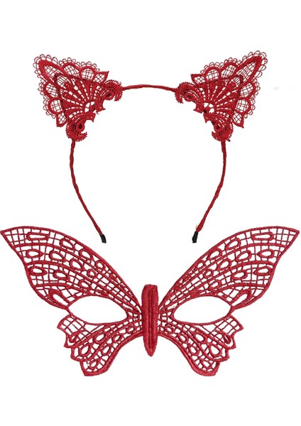 Gösterişli Kırmızı Dantel Maske ve Taç Seti 7 No – Masquerade ve Davetler Için (5148) fiyatları