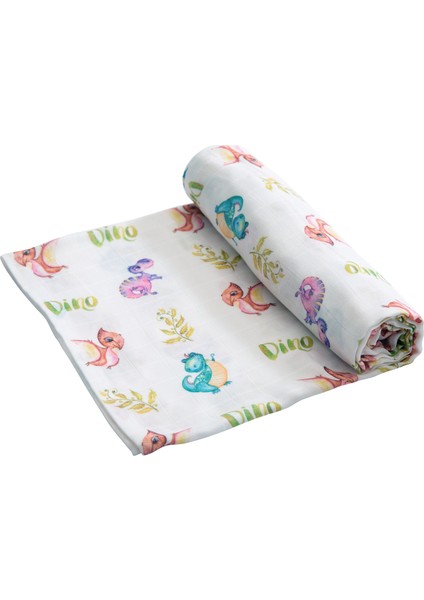 Çok Amaçlı Organik Müslin Örtü - Dino - 75 x 75 cm