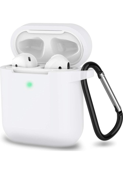 Uruchı Apple Airpods 2.nesil Kılıf, Tam Koruyucu Özellikli Yumuşak Silikon Airpods Aksesuar Kılıf Apple ile Uyumlu Airpods,kadın Erkek, Anahtarlıklı Kablosuz ve Kablolu Şarj Özellikli Kılıfı, Beyaz