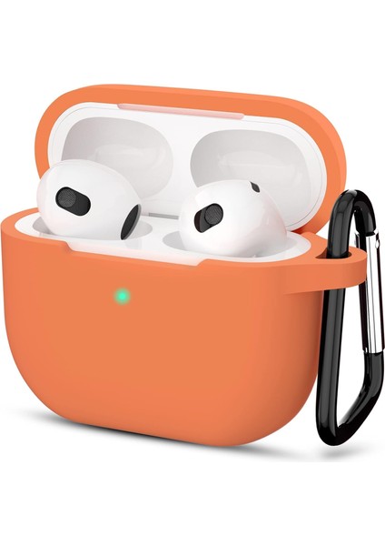 Uruchı Apple Airpods 3.nesil Kılıf, Tam Koruyucu Özellikli Yumuşak Silikon Airpods Aksesuar Kılıf Apple ile Uyumlu Airpods,kadın Erkek, Anahtarlıklı Kablosuz ve Kablolu Şarj Özellikli Kılıfı, Turuncu