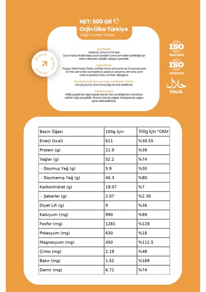 Kahvaltılık Hamur Işlerinde Katkısız 500 gr Haşhaş Ezmesi indirimleri