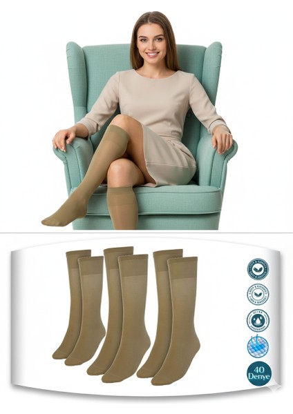 Kadın Diz Altı Çorap Mat 3 Lü 40 Den Esnek Yumuşak Lüx Soft Elastik Ipeksi Dokunuş Dayanıklı Kaymaz Kaçmaz fiyatları