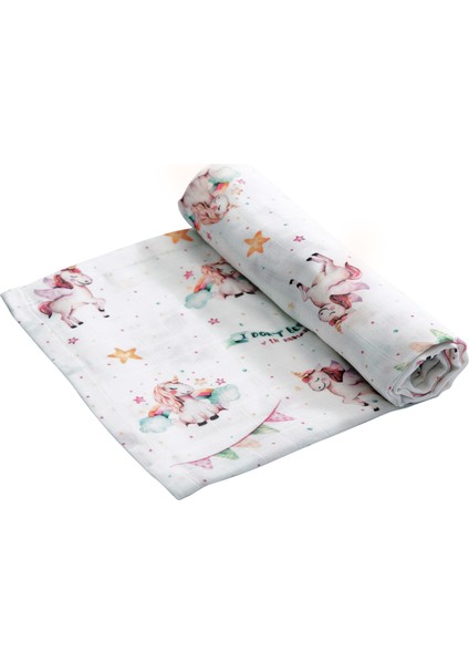 Çok Amaçlı Organik Müslin Örtü - Unicorn - 75 x 75 cm