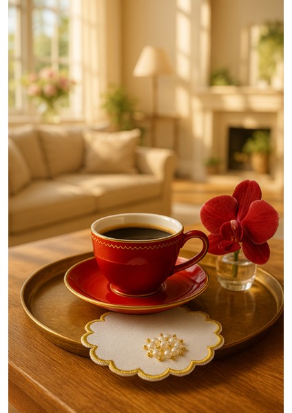 Inci ve Gold Detaylı Yuvarlak Kahve Sunum Peçetesi – El Işçiliği fiyatları