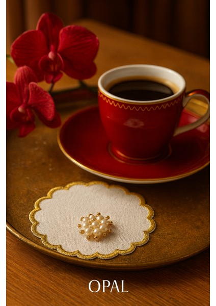 Inci ve Gold Detaylı Yuvarlak Kahve Sunum Peçetesi – El Işçiliği indirimleri