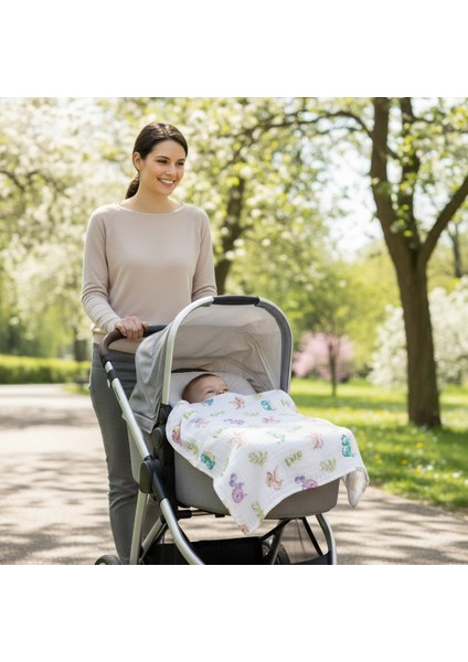 Çok Amaçlı Organik Müslin Örtü - Dino - 75 x 75 cm