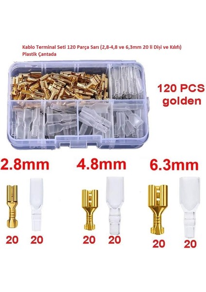 Hatfon Kablo Terminal Seti 120 Parça Sarı ( 2,8-4,8 ve 6,3mm 20 Li Dişi ve Kılıfı ) Plastik Çantada