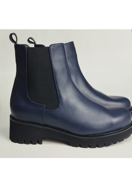Kadın Hakiki Deri Lastikli Eva Taban Lacivert Deri Bot fırsatları