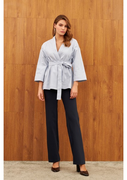 Mavi Kemerli Şal Yaka Kimono fiyatları
