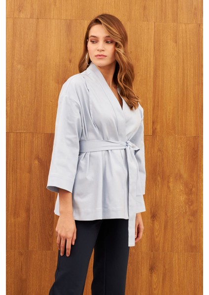 Mavi Kemerli Şal Yaka Kimono modelleri
