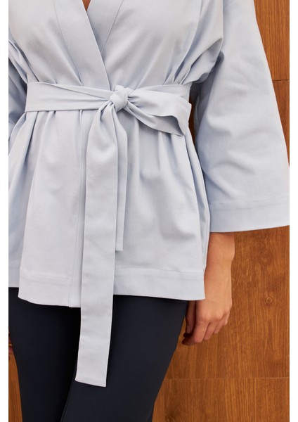 Mavi Kemerli Şal Yaka Kimono fırsatları