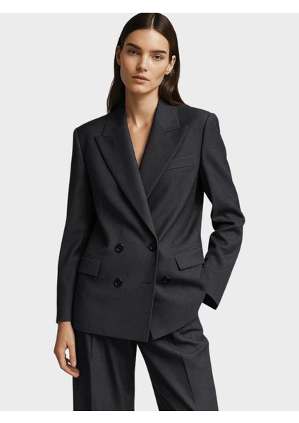 Modern Form Kruvaze Kesim Yün Karışımlı Vatkalı Blazer Ceket - Gri