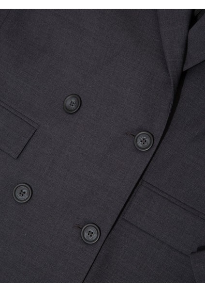 Modern Form Kruvaze Kesim Yün Karışımlı Vatkalı Blazer Ceket - Gri fırsatları