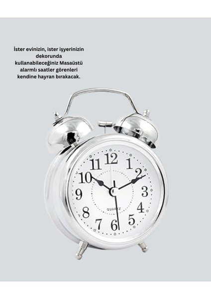 Dekoratif Yuvarlak Gümüş Sessiz Işıklı Masa Üstü Çalar Saat Alarmlı ve Ş? - FEİ9062-259 fırsatları