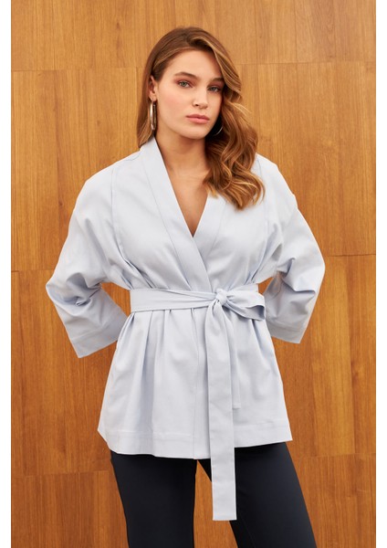Mavi Kemerli Şal Yaka Kimono indirimleri