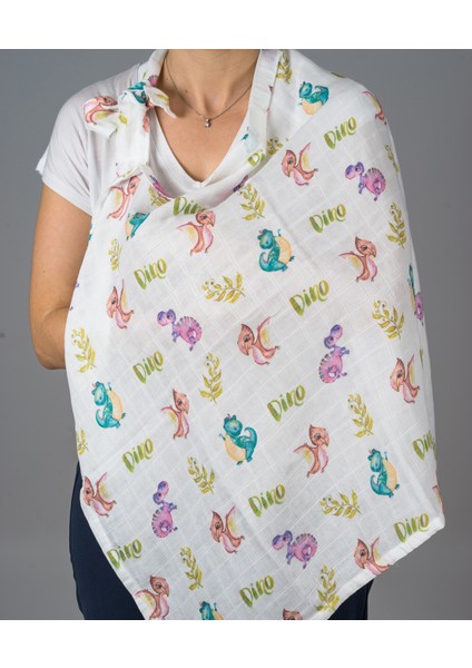 Organik Kumaş Emzirme Önlüğü - Dino modelleri