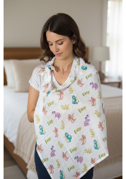 Organik Kumaş Emzirme Önlüğü - Dino fırsatları