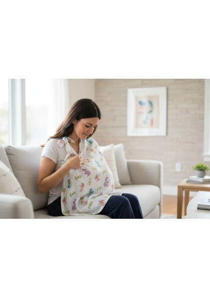 Organik Kumaş Emzirme Önlüğü - Dino