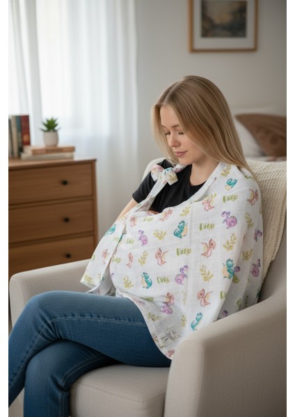 Organik Kumaş Emzirme Önlüğü - Dino