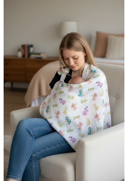 Organik Kumaş Emzirme Önlüğü - Dino