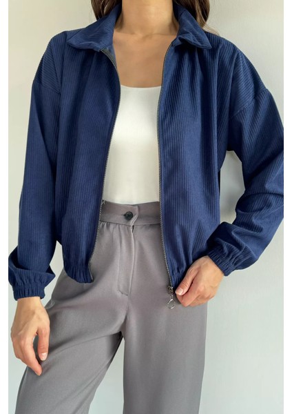 Fermuarlı Fitilli Kadife Ceket P-00019253