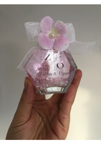 Islak Ortanca Kurdeleli Altıgen Cam Kolonya Söz, Nişan, Düğün, Kına, Nikah, Doğum Hediyelik 10 Adet