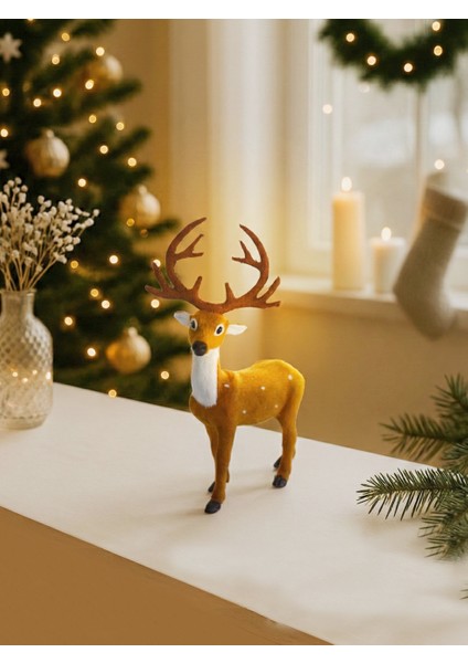 Yılbaşı Dekor Süsü Dekoratif Flok Kadife Kaplama Geyik 30 cm