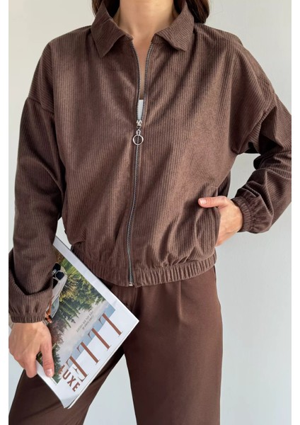 Fermuarlı Fitilli Kadife Ceket P-00019253