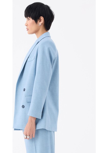 Oversize Kruvaze Kesim Ceket - Mavi modelleri