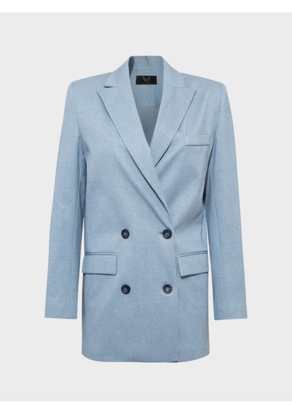 Oversize Kruvaze Kesim Ceket - Mavi