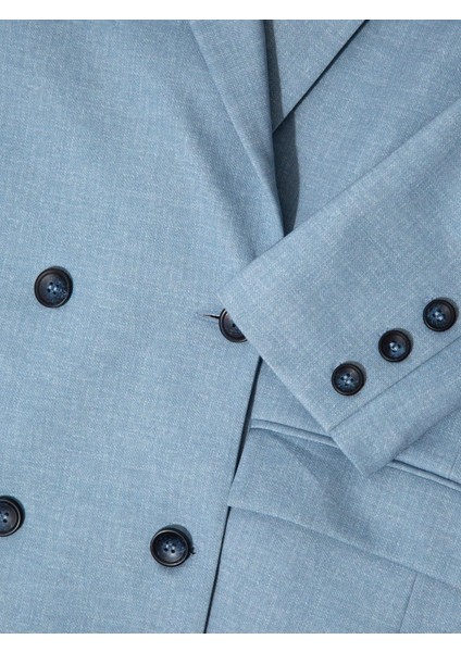 Oversize Kruvaze Kesim Ceket - Mavi