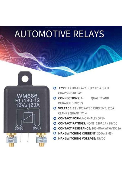 2 Pcs Dc 12V Röle Pil Izole Röle Relay 12V / 120A Araç Kamyonları Için Tepe Yük (12V / 120A) (Yurt Dışından) fiyatları
