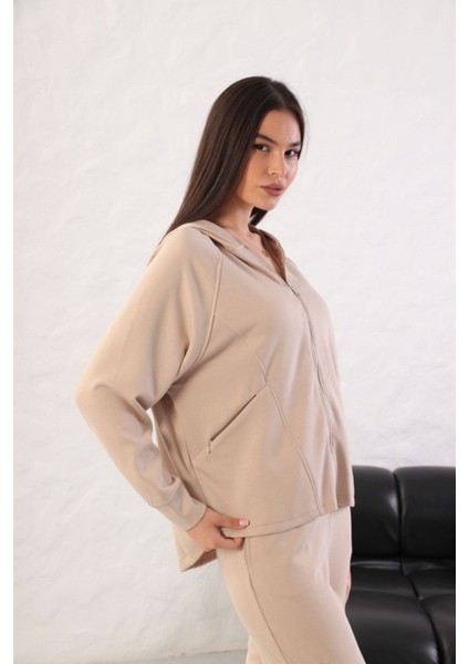 Kadın Rahat Kalıp Uzun Kollu Fermuarlı Modal Kumaş Cepli Kapüşonl fiyatları
