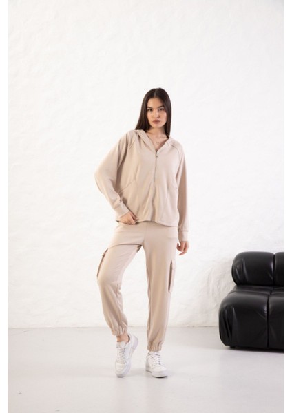 Kadın Rahat Kalıp Uzun Kollu Fermuarlı Modal Kumaş Cepli Kapüşonl fırsatları