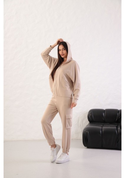 Kadın Rahat Kalıp Uzun Kollu Fermuarlı Modal Kumaş Cepli Kapüşonl indirimleri