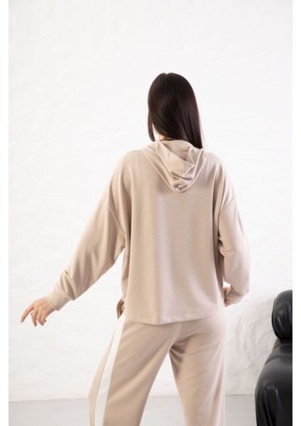 Kadın Rahat Kalıp Uzun Kollu Yarım Fermuar Modal Kumaş Kanguru Ce fırsatları