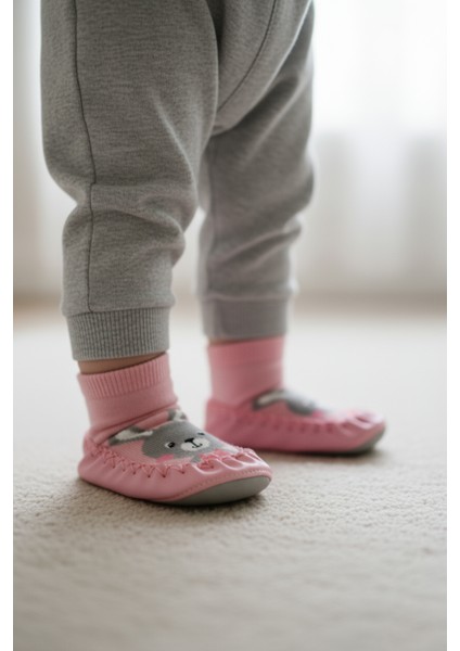 2'li Kaydırmaz Deri Taban Rahat Bebek Çocuk Çarık Soket Çorap Patik Panduf Ev Anaokulu Ayakkabısı indirimleri